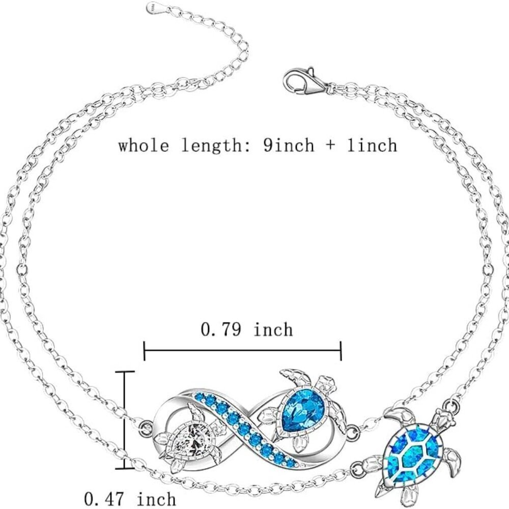 Sterling Silver Sea Turtle Anklet Blue Opal Beach Jewelry for Women - Picture 2 of 9